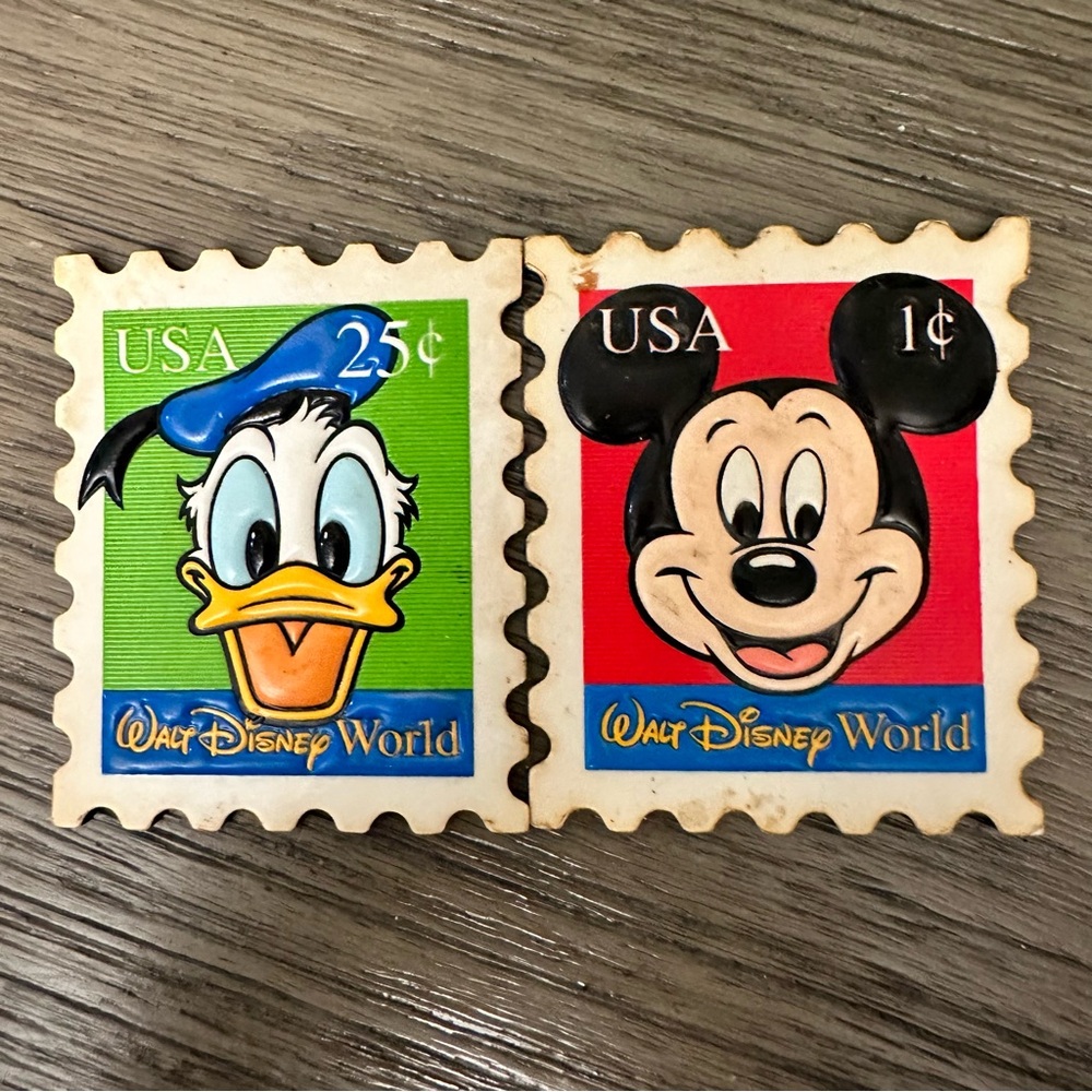 DISNEY ~ POSTAGE STAMP MAGNETS ~ Mickey & Donald Duck SET of 2~ NWOT